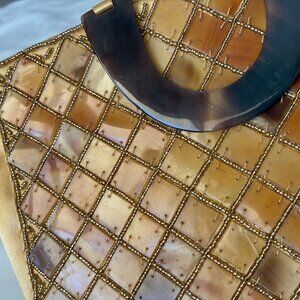 Gold Vintage World of Good Faux Tortoiseshell Mosaic Tile Seed Beaded handbag